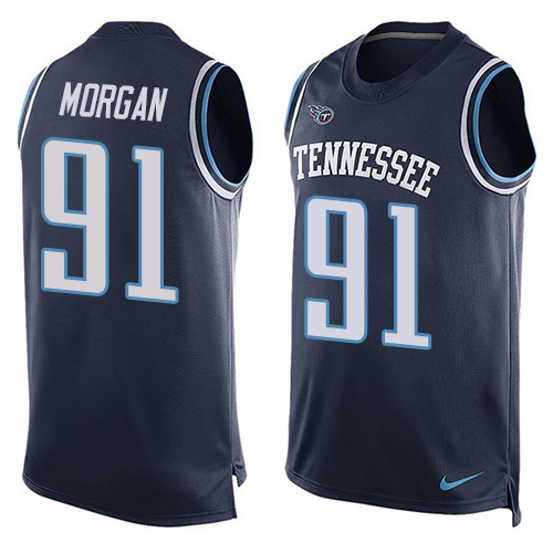 Men's Limited Derrick Morgan Nike Jersey Navy Blue - #91 Player Name & Number Tank Top NFL Tennessee Titans